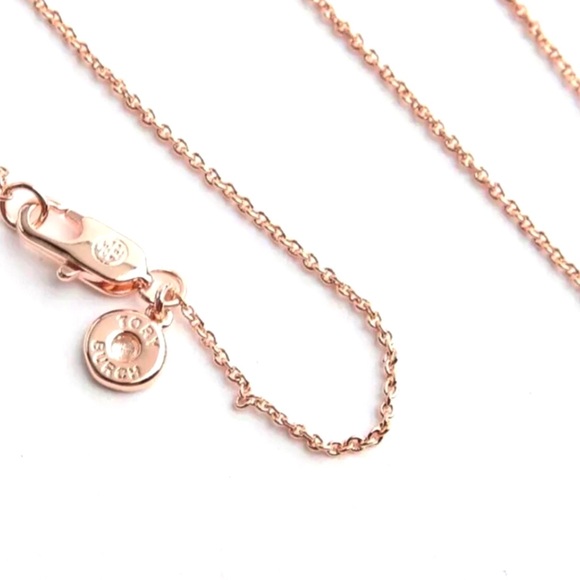 TORY BURCH • Rose Gold Delicate Crystal Logo Miller Necklace - Picture 6 of 9